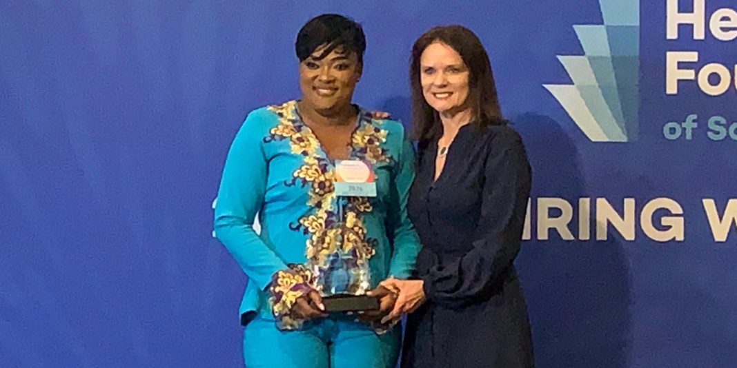Emmanuella “Manou” Fleurimont (left), Founder and CEO of MJD Wellness and Community Center, poses with Loreen Chant (right), President and CEO of the Health Foundation of South Florida, during the 2026 Inspiring Women of Health event in Key Biscayne, Miami.